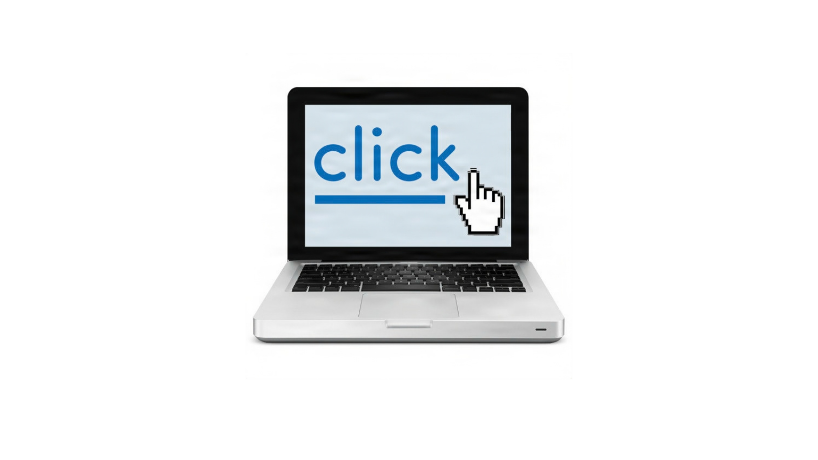 Picture of a laptop with text click